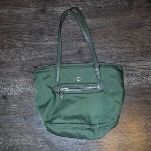 Coach Olive Green Nylon Leather Trim Tote Handbag Shoulder Bag